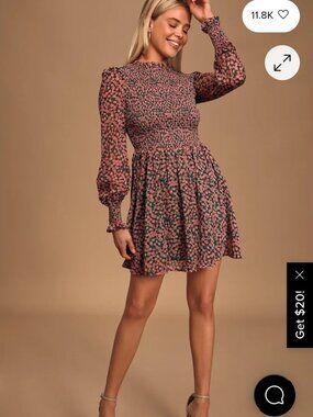 Floral Forever Green and Pink Floral Print Smocked Skater Dress